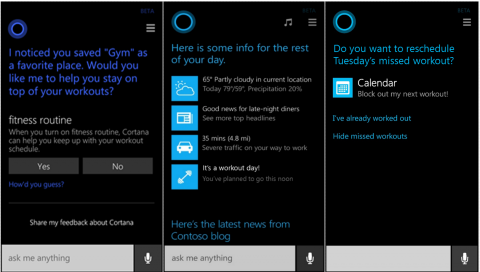 новая функция Microsoft - Cortana фитнес