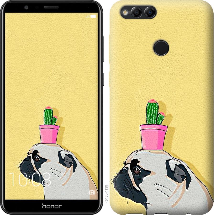 

Чохол на Huawei Honor 7X Мопс з кактусом