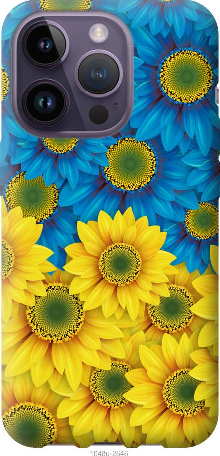 Чехол на iPhone 14 Pro Жёлто-голубые цветы