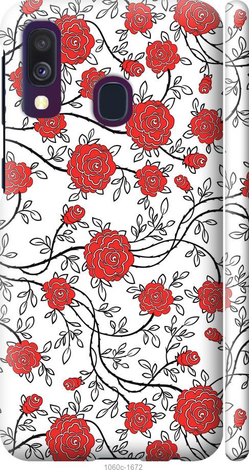 Чехол на Samsung Galaxy A40 2019 A405F Красные розы на белом фоне