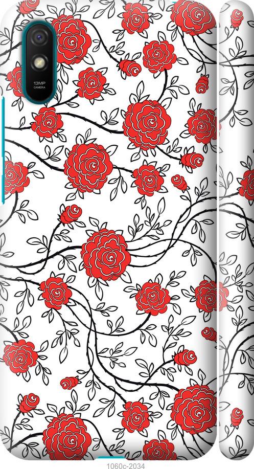 Чехол на Xiaomi Redmi 9A Красные розы на белом фоне