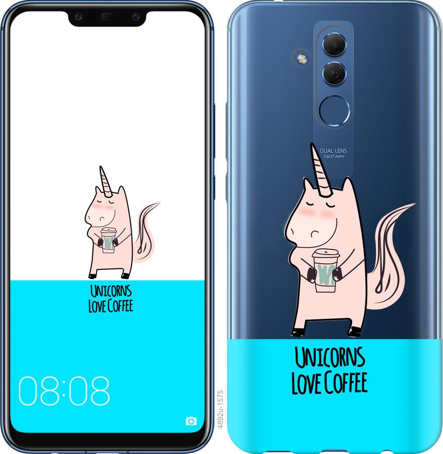 

Чехол на Huawei Mate 20 Lite Единорожек с кофе
