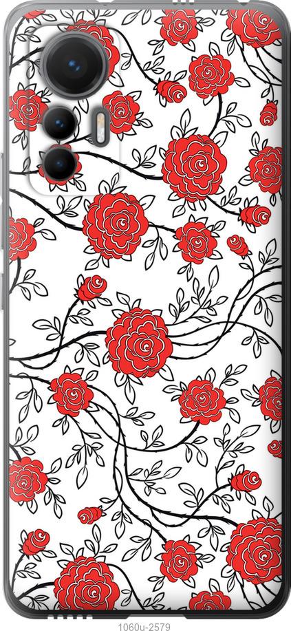 Чехол на Xiaomi 12 Lite Красные розы на белом фоне
